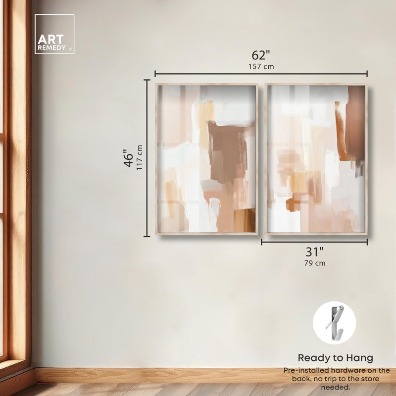 Ensemble moderne 2 panneaux dorés Modern , H 46 po x l 31 po, Crème, crème