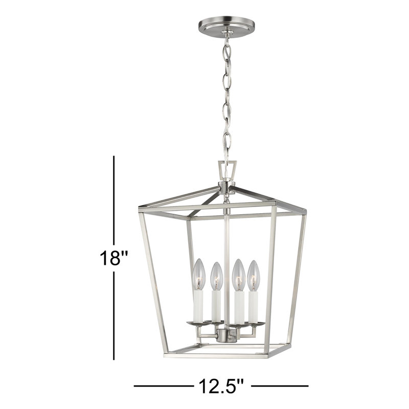 4 - Light Lantern Square / Rectangle Pendant, No , Brushed Nickel, 18"H x 12.5"W x 12.5"D