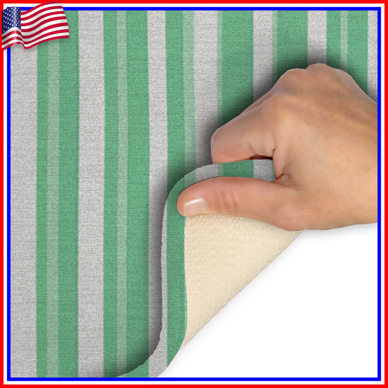 Tapis de bain à rayures et motif de salle de bain minimaliste, Simple - L 34 po x l 21 po, Vert clair rayé