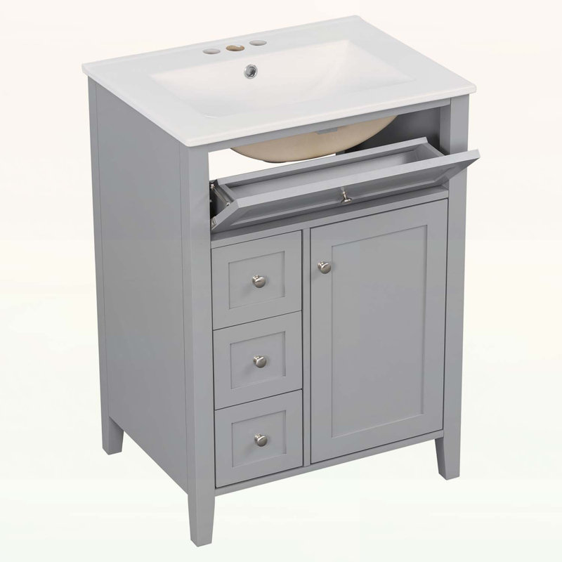 Meuble-lavabo moderne avec lavabo, 3 tiroirs, conception compacte, Grey