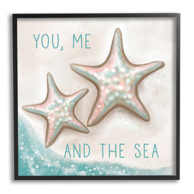 You Me and Sea Beach Starfish Romance by Elizabeth Tyndall - Floater Frame Graphic Art on Wood -  Stupell Industries, at-821_fr_17x17