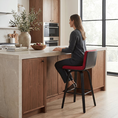 Fowey Biance Modern Swivel Counter Height or Bar Height Stool with Upholstered Seat and Wood Frame