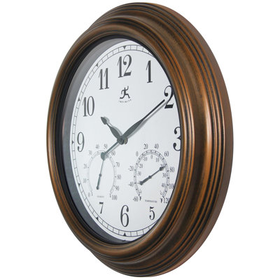 Tempest Indoor-Outdoor Metal Wall Clock, Antique Gold, 18.5 Inch