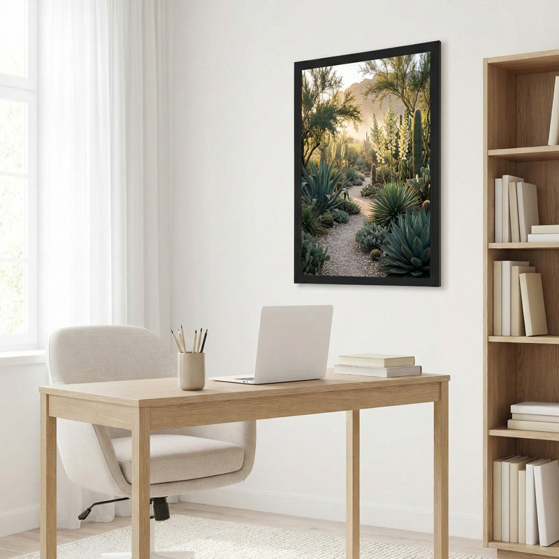 «Desert Cactus and Yucca Flower Garden Path», art mural, H 18 po x l 12 po