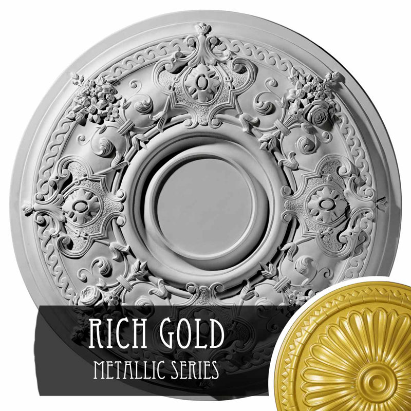 Endurathane Darnay Ceiling Medallion, 29 1/4"OD x 2"P (Fits Canopies up to 7 1/4"), Hand-Painted Rich Gold Finish, Rich Gold