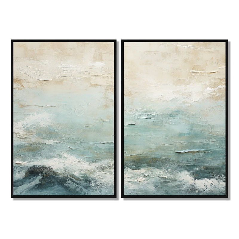 «Modern Coastal Beige and Blue River I», art mural sur toile de bord de mer côtier moderne, H 36 po x l 48 po, Noir