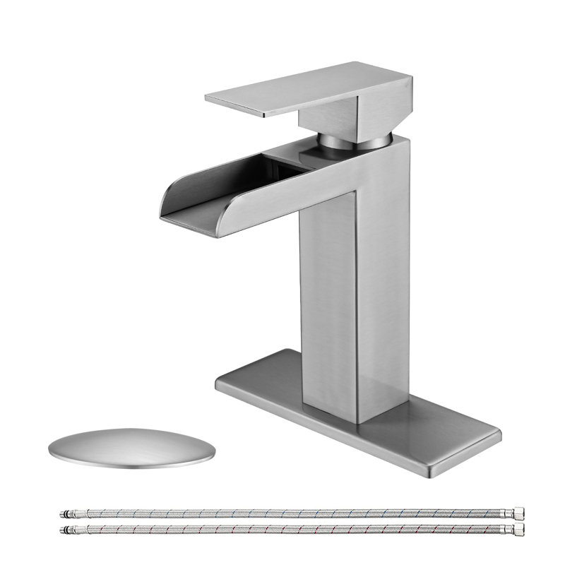 Topcraft Single Handle Single Hole Waterfall Bathroom Sink Faucet With Baseplate, Brushed Nickel