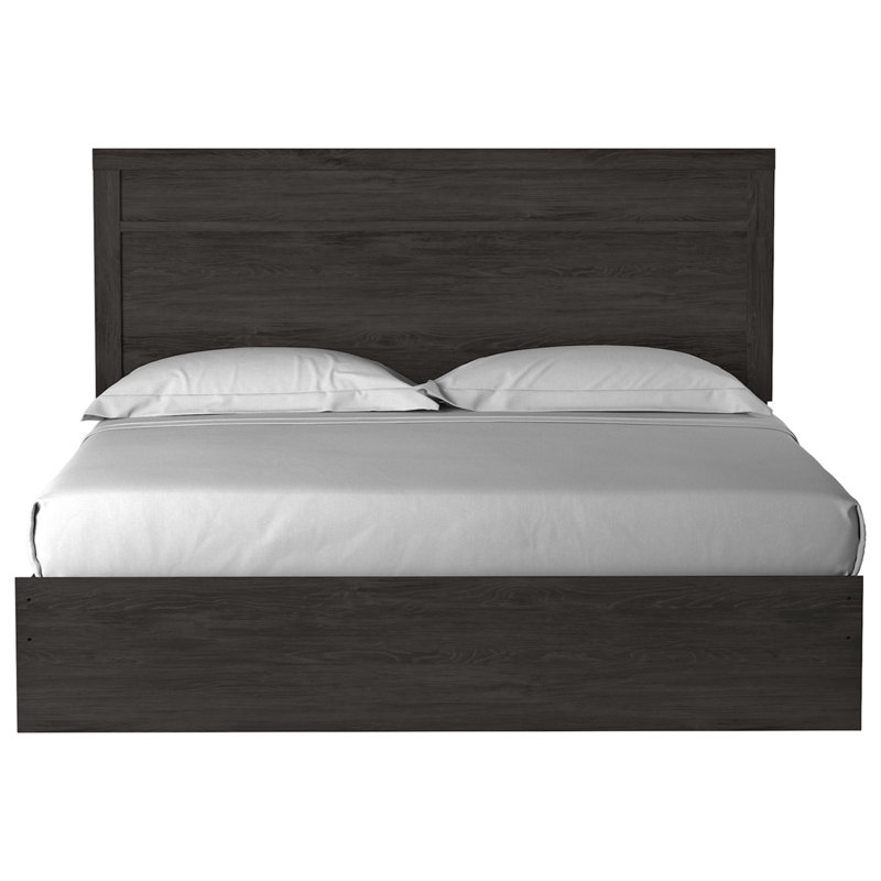 Black King Upholstered Panel Bed with Wood Frame