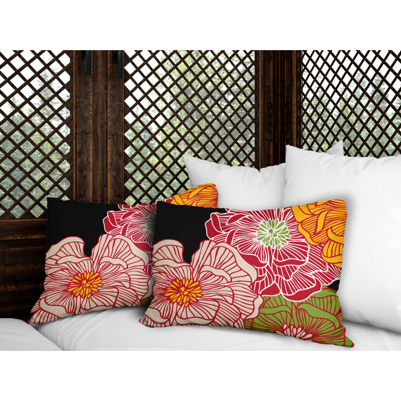 Floral Outdoor Reversible Throw Pillow, Red