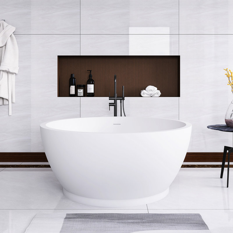 Baignoire de trempage autoportante de 52,7 pouces de couleur unie en blanc mat