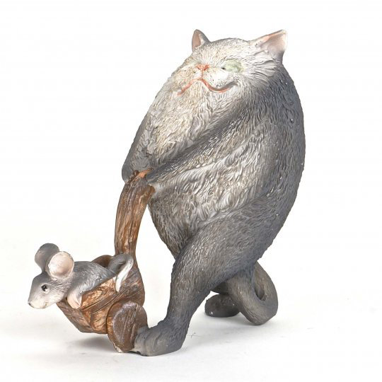 Figurine Hoskins en polyrésine avec une petite souris dans un chariot
