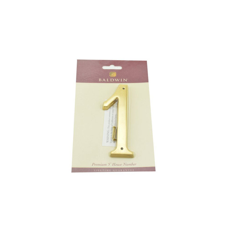 4.75" H Brass House Number, 1, Unlacquered Brass