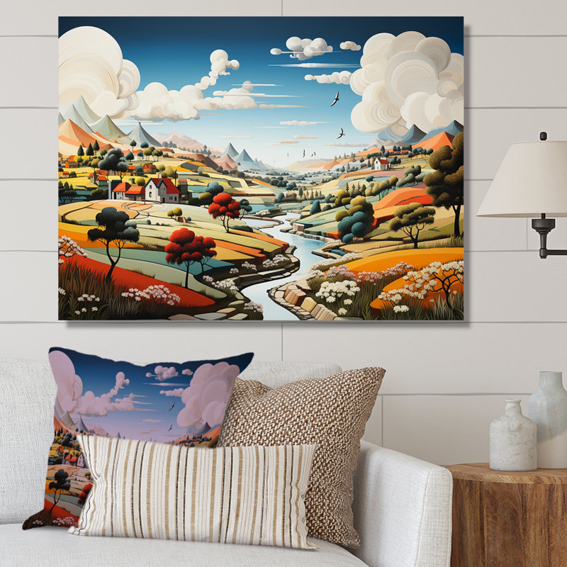 De Stijl Style County Side - impressions sur toile campagne, Toile tendue, H 16 po x l 32 po