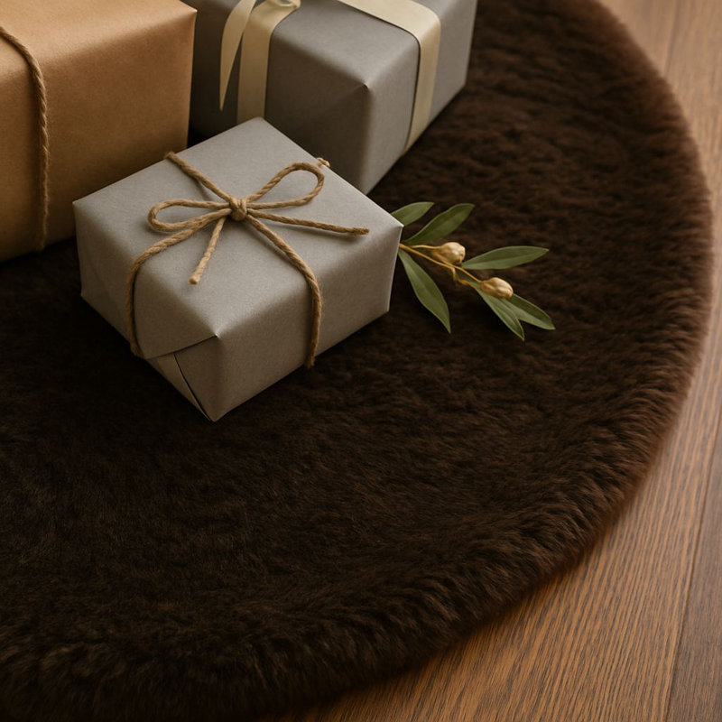 Tapis de luxe pour arbre de Noël, 39,4 po x 39,4 po | 100% polyester, lavable à la machine à 68 ° F | Comprend 6 rubans décoratifs | Conception brune élégante, parfaite pour les décorations des Fêtes et l'esthétique des fêtes