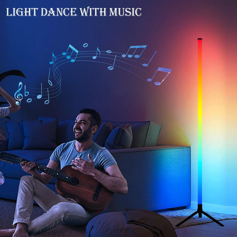 Lampe sur pied d'angle à DEL à intensité variable, lampe à changement de couleur à 360° avec application Bluetooth, télécommande, minuterie, synchronisation musicale, éclairage d'ambiance, pour salon, chambre ou salle de jeux