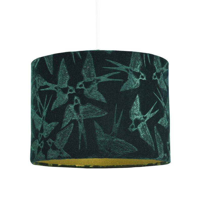 18cm H Velvet Drum Lamp Shade ( Screw On ), Green