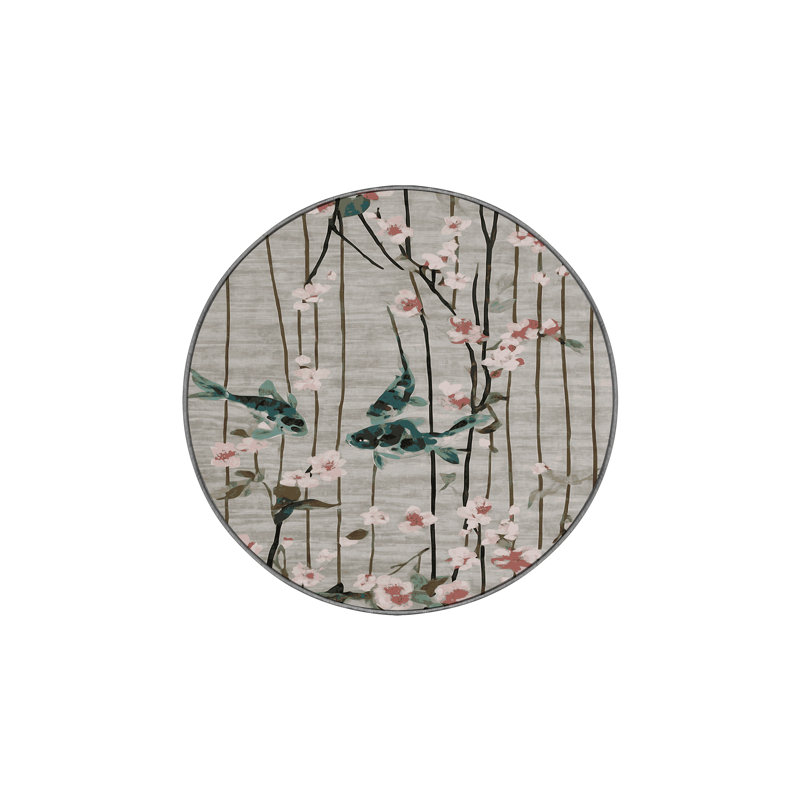 Machine Washable Gray Area Rug, Round 5'