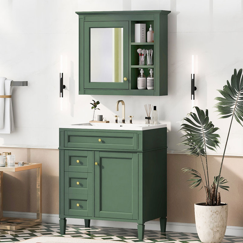 Ensemble de meuble-lavabo 30 "avec armoire à miroir, Vert, Or
