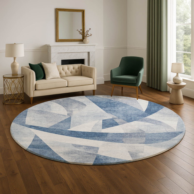 Premium Machine Washable Ashington AMF1836 Swirls Rug, Round 8'