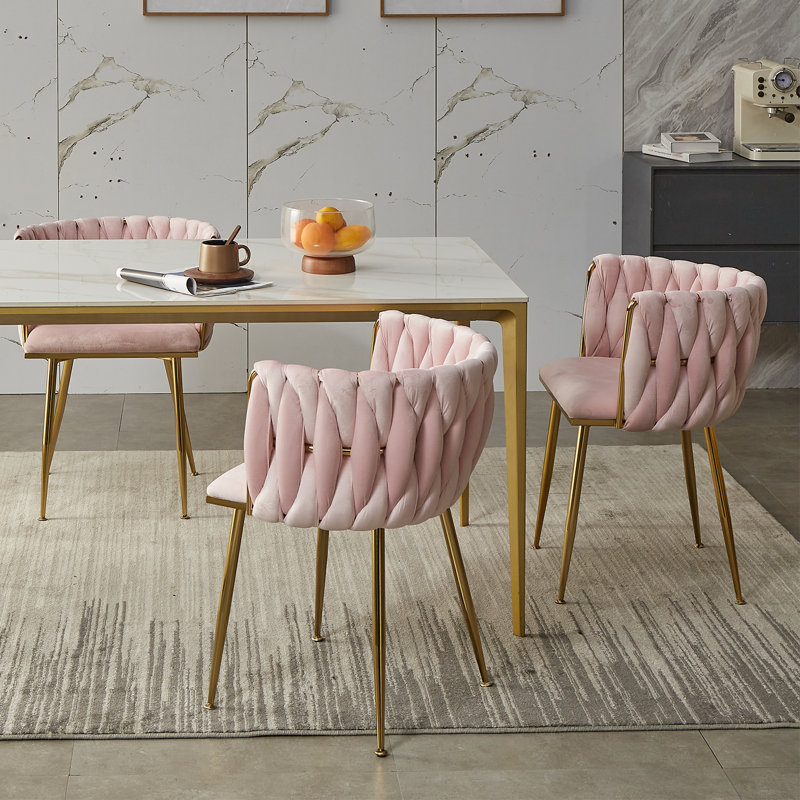 Chaise d'appoint rembourrée en velours Evanni, Rose, 4