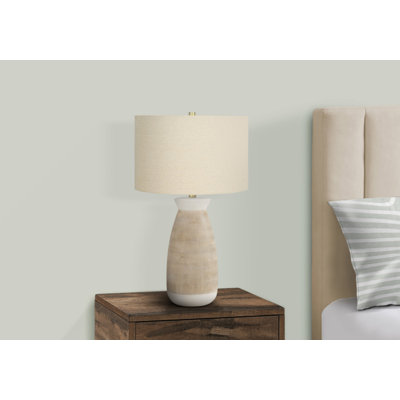 Lampe de table contemporaine 27 po, base en céramique crème avec abat-jour beige pour éclairage de décoration intérieure