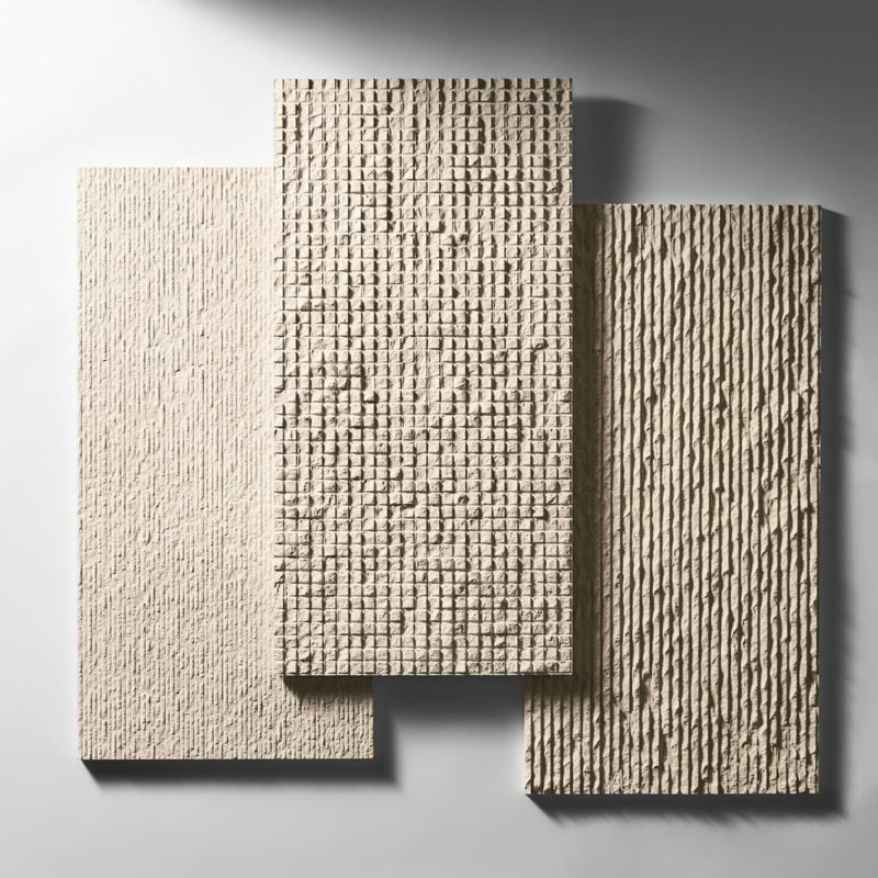Rakestone Carved Wooden Beige 12x24 Honed Limestone Stone Tile, Cube 3D