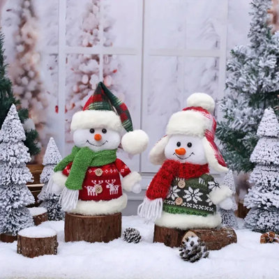 Ensemble bonhomme de neige et écharpe bonhomme de neige, décoration de Noël en tissu d'hiver 2 pièces pour cheminée, table et chaise, décorations festives d'intérieur pour les Fêtes