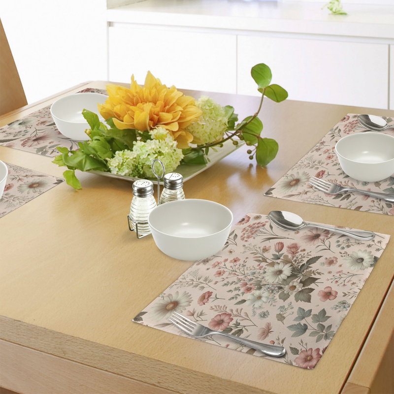 Polyester Blush Olive Green Rectangle Placemat (Set of 4)
