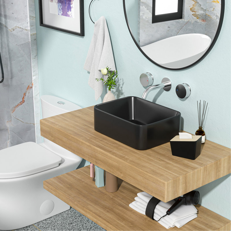 16"x12" Black Ceramic Rectangular Bathroom Sink