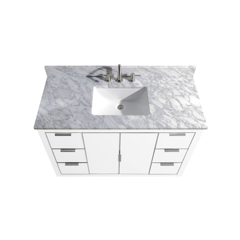 Austen 49'' W Single Vanity, White, Carrara White Marble/Silver