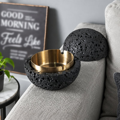 Concrete Ashtray with Lid, Smokeless Cigar Ash Tray with Removable Stainless Liner for Home, Office, Car & Patio Decor