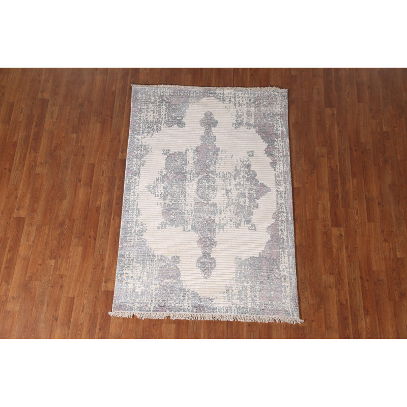 Tapis en laine à motif abstrait fait à la main 4 x 6 po