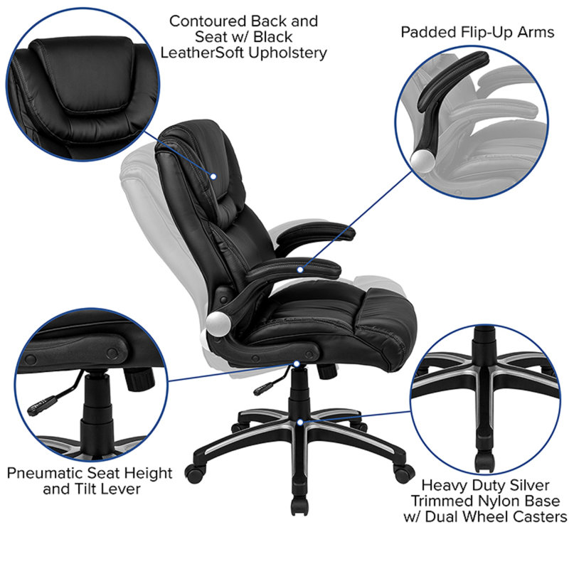 Black High Back Leather Chair Leather/Faux Leather Executive Chair