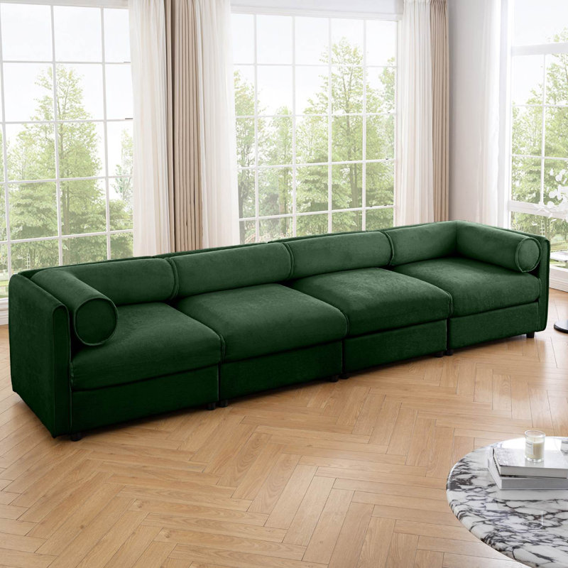 Canapé modulaire rembourré avec sièges de rangement, Vert, H 27,9 po x l 142,5 po x P 37,4 po