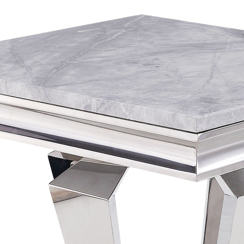 Table de bout Collins en faux marbre gris et argent miroir