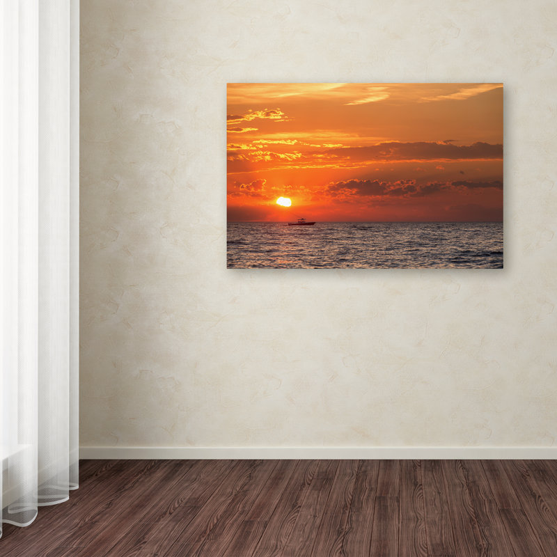 «Joden Fishing Boat Sunset» par Jason Shaffer, reproduction de photo sur toile tendue, H 12 po x l 19 po x P 2 po