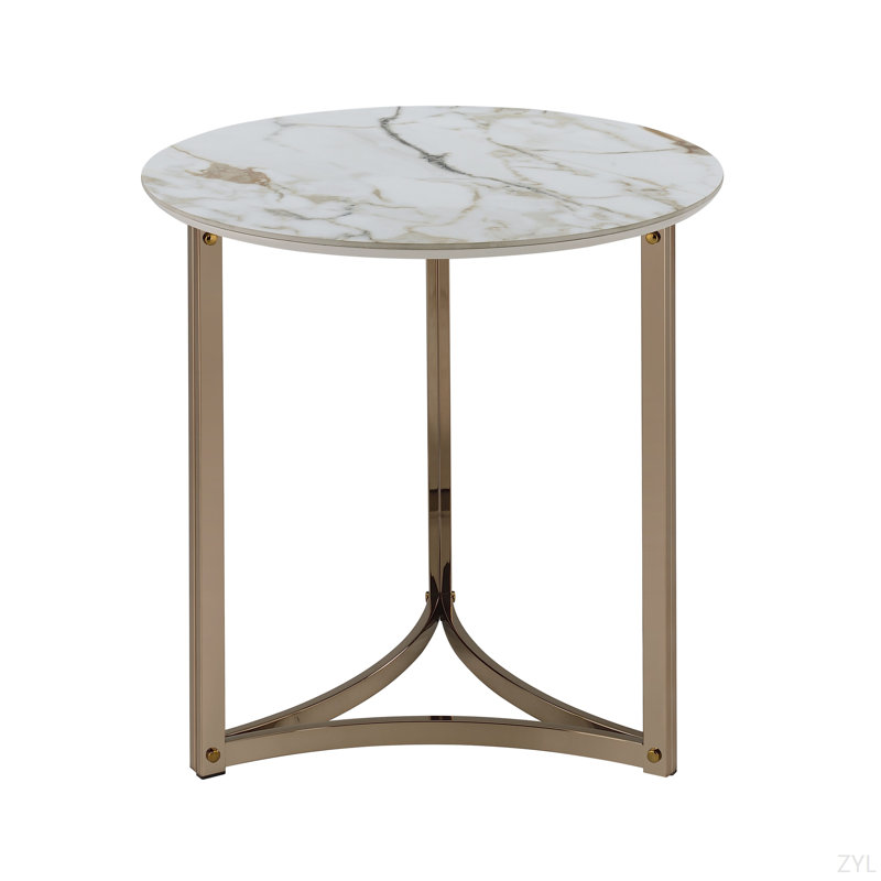 Table de bout en pierre frittée et finition champagne