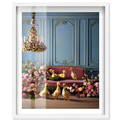 Chic Ducklings Shadowbox Print Bedroom Wall Decor by Notoriart, White Frame, 36 x 45