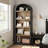71.65" Tall Arched 5-Shelf Farmhouse Bookcase – Wooden Storage Rack for Home Office, Living Room (Black+Natural)-1627117471