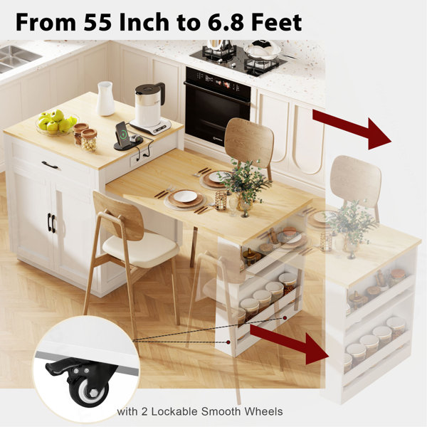 Ebern Designs 82.7 Inch Kitchen Island With Extendable Dining Table For ...