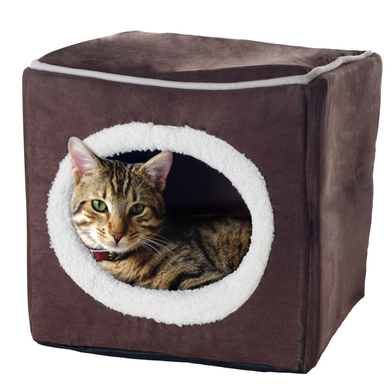 Maison pour chat PETMAKER - Lit intérieur avec coussin en mousse amovible - Tente pour chiots, lapins, cochons d'Inde, hérissons et autres petits animaux - Brun foncé