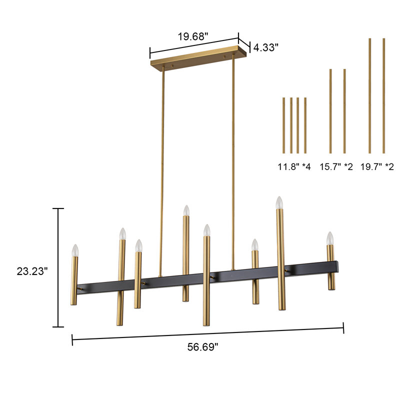Trivon 8 - Light Dimmable Linear Kitchen Island Chandelier, Matte Black/Gold