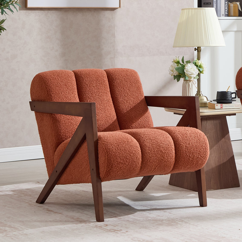 Modern Upholstered Accent Armchair Living Room Chair, Orange Sherpa Fabric, Orange