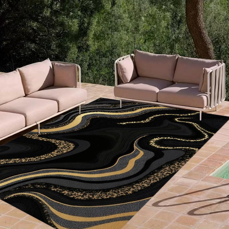 Abstract Patterned Black And Gold Area Rug, Soft And Lightweight, Suitable For All Seasons, Easy To Maintain And Easy To Clean, Machine Washable Carpet Floor Mat, Suitable For Living Room, Bedroom, Dining Room, Hallway, Balcony, Room Decor, Home Decor, O