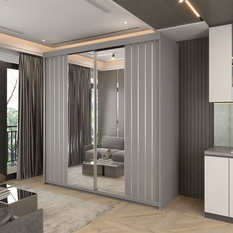 2 Door Laminate Wardrobe, Grey, 217cm H x 200cm W x 62cm D