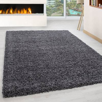 Luxurious Dark Grey Area Rug, 4.6 x 6.6 Feet | 100% Polypropylene, 1800 g/m², 1.2 in Pile Height | Antibacterial, Jute Underside | Easy Vacuum & Care | Perfect for Living Room, Bedroom & Modern Decor