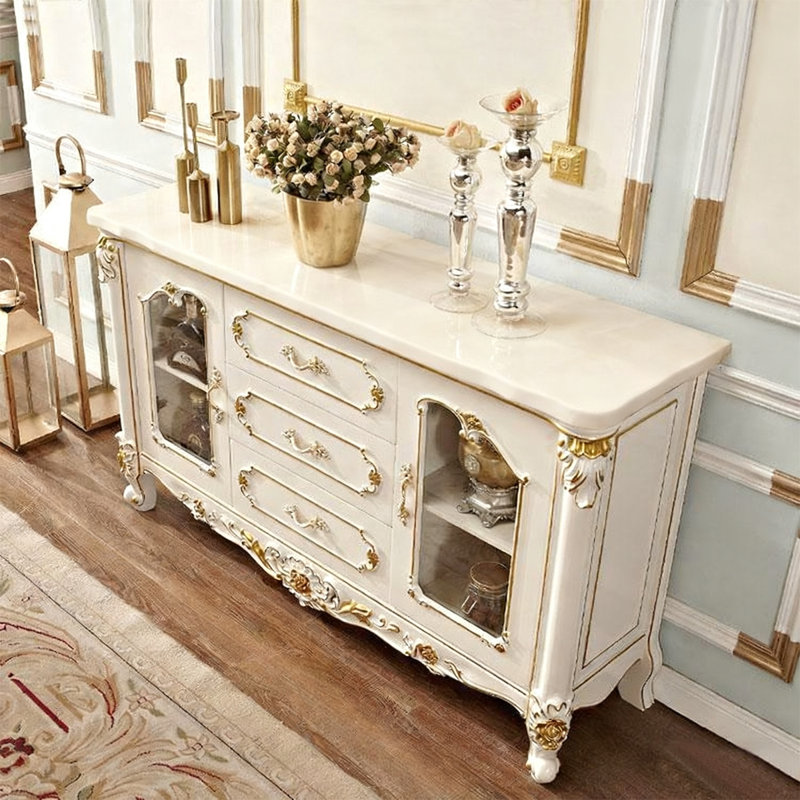 White Solid Wood Sintered Stone tabletop Sideboard, 35.43" H x 47.24" W x 17.72" D