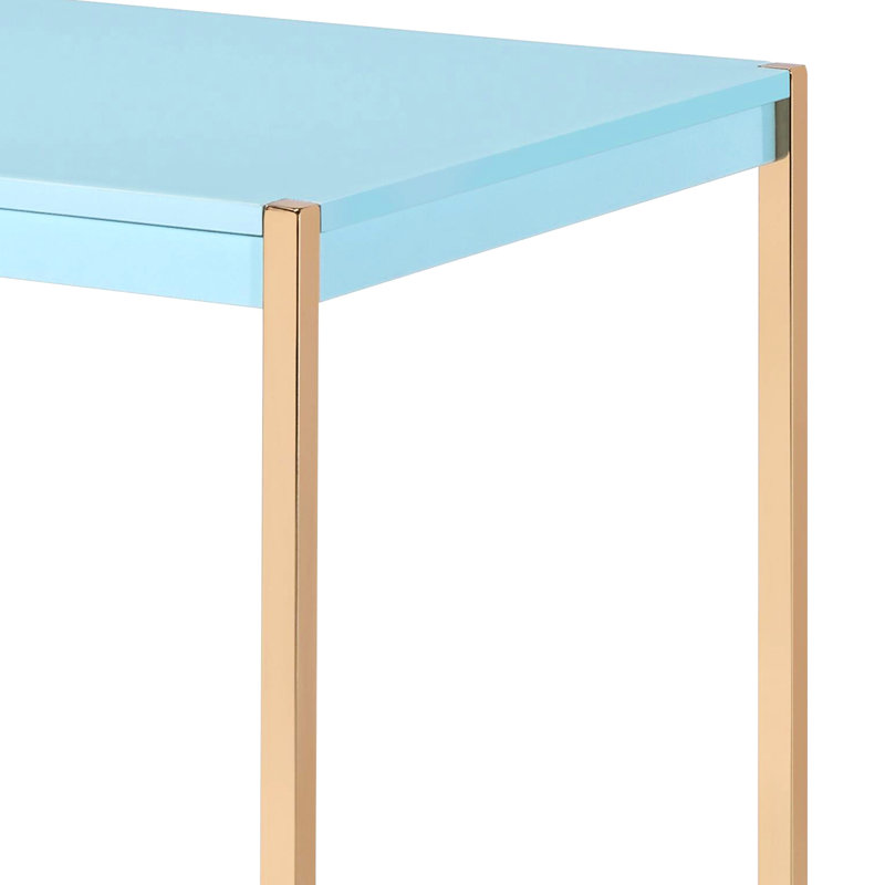 Bureau rectangulaire bleu et or avec prises électriques intégrées, professionnel, 31.36" H x 20.62" W x 43.42" D, Blue/Gold
