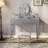 Luxury Vanity Desk with Round Mirror, Height-Adjustable, Stylish Dressing Table Set, 4 Drawers & Stool, Silver-6637893