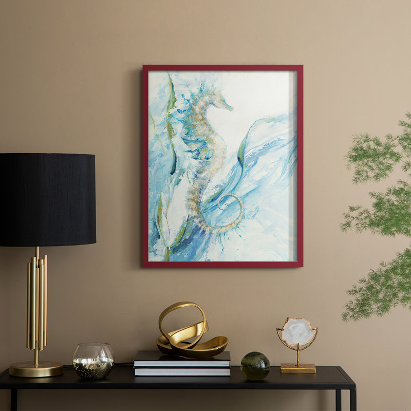 New Seahorse, reproduction encadrée - bois massif, H 30 po x l 24 po, Rouge